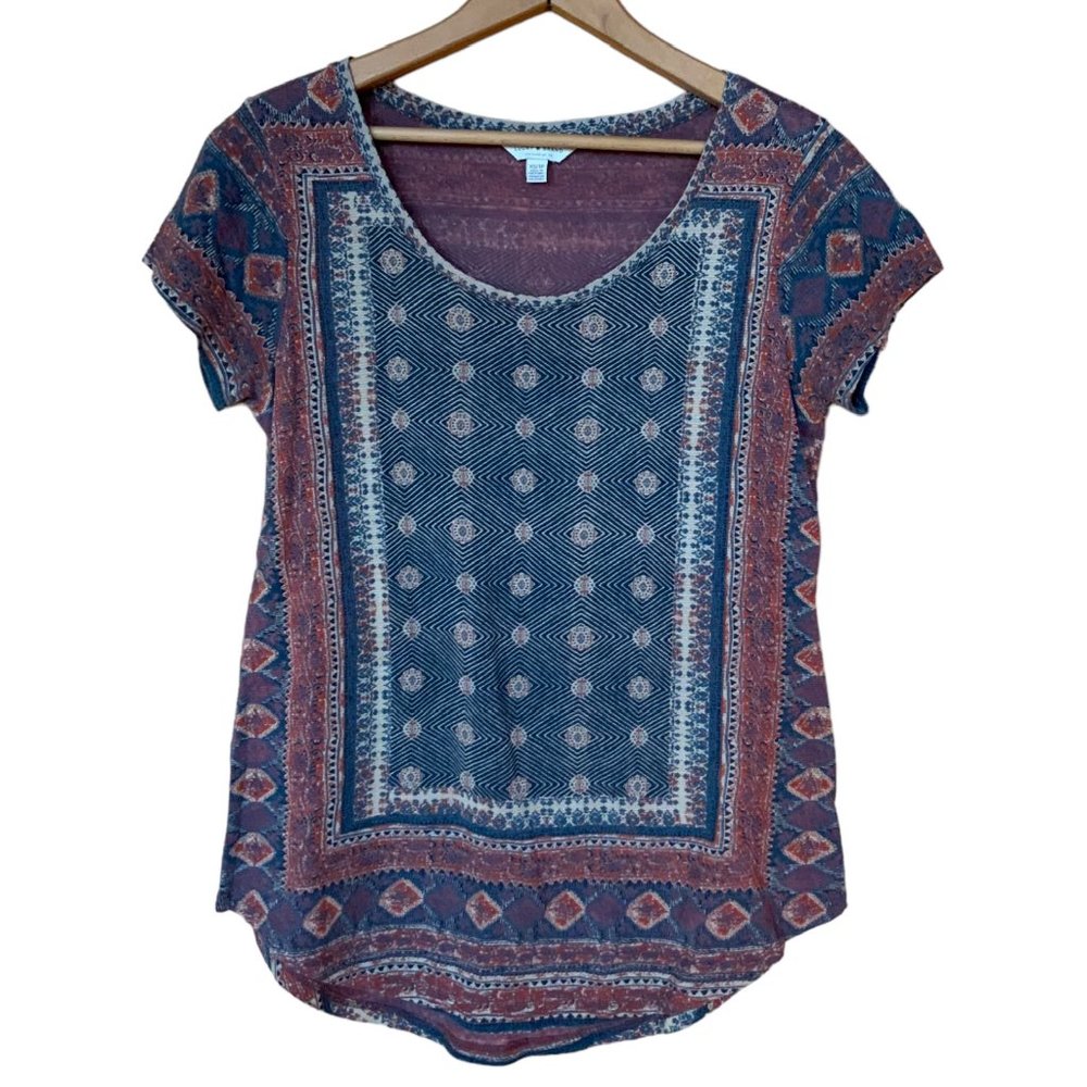 Lucky Brand Blue & Red Bandana Print Scoop Neck Short Sleeve T-Shirt \Size XS